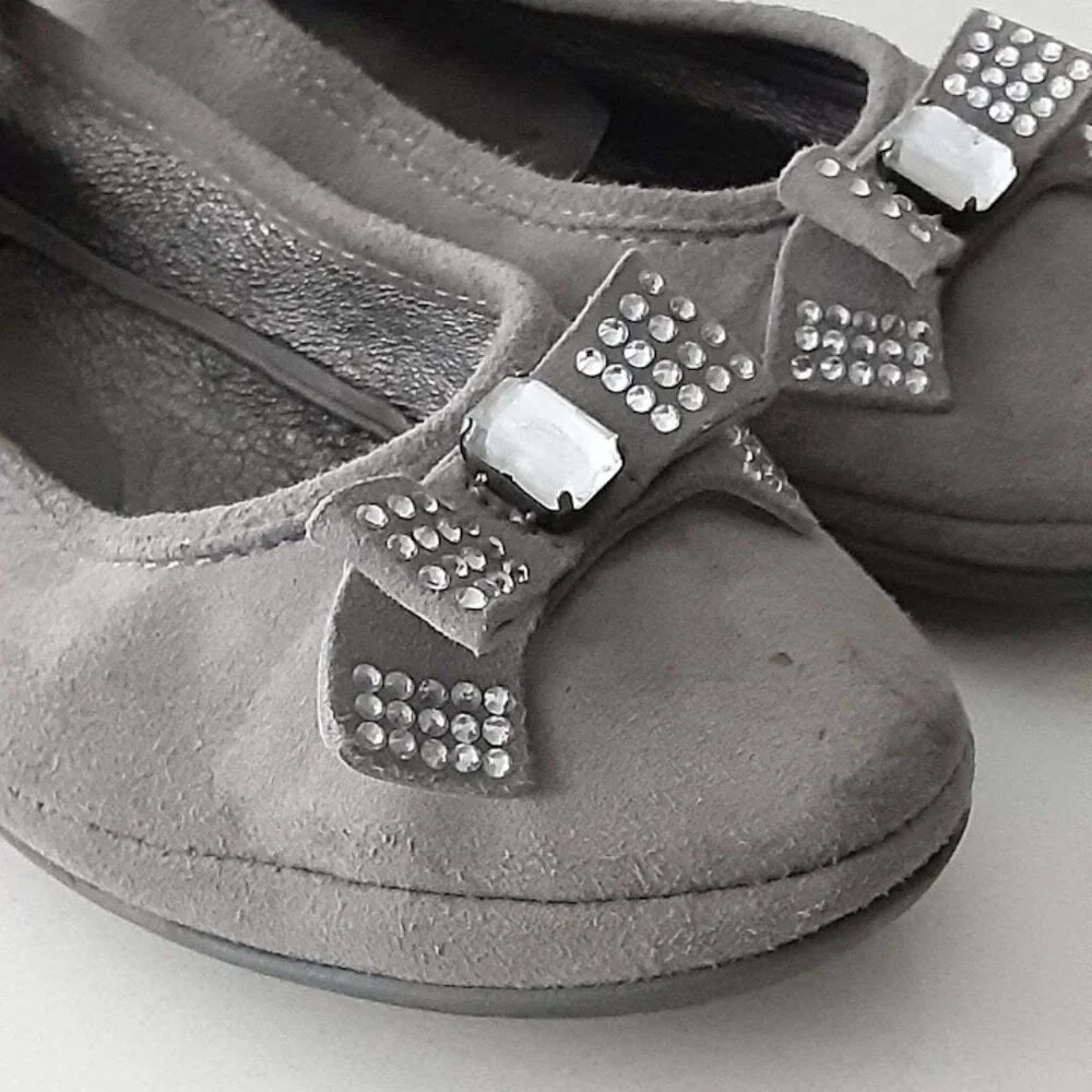 Wolly soft grey suede ballet style shoes with ankle strap - made in Italy